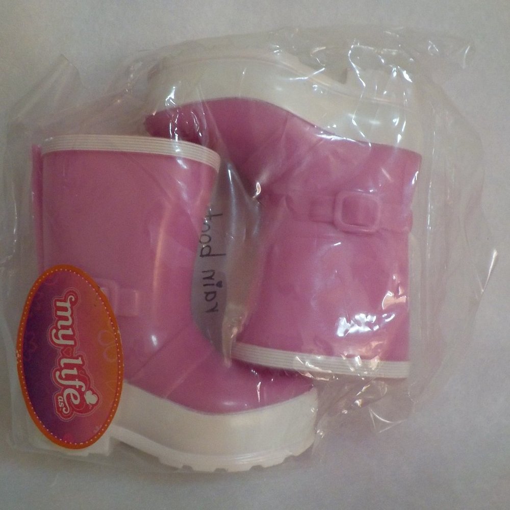 18-inch My Life Doll Pink and White Rain Boots